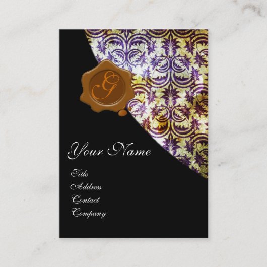 ANTIQUE DAMASK BROWN WAX SIEGEL MONOGRAM lila Visitenkarte (Vorderseite)