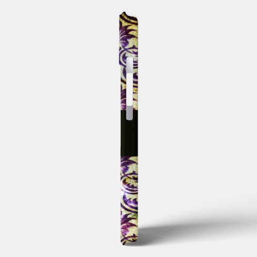 ANTIQUE DAMASK Lila Amethyst Monogramm schwarz Case-Mate iPhone Hülle (Rückseite / Links)