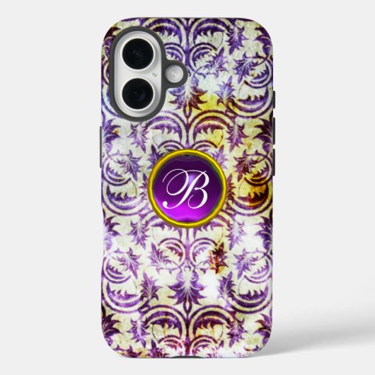 ANTIQUE DAMASK Lila Amethyst Monogramm schwarz Case-Mate iPhone Hülle (Rückseite)