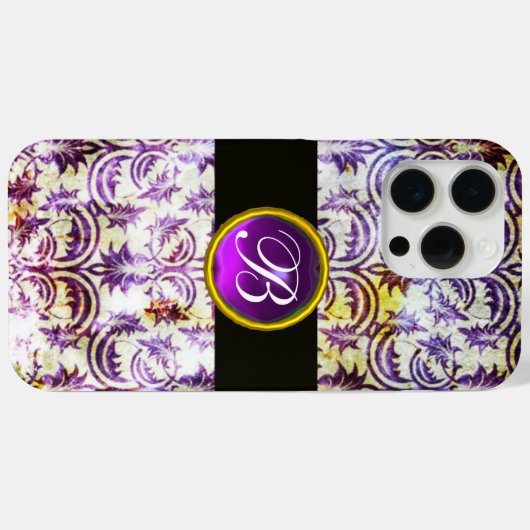 ANTIQUE DAMASK Lila Amethyst Monogramm schwarz Case-Mate iPhone Hülle (Rückseite (Horizontal))