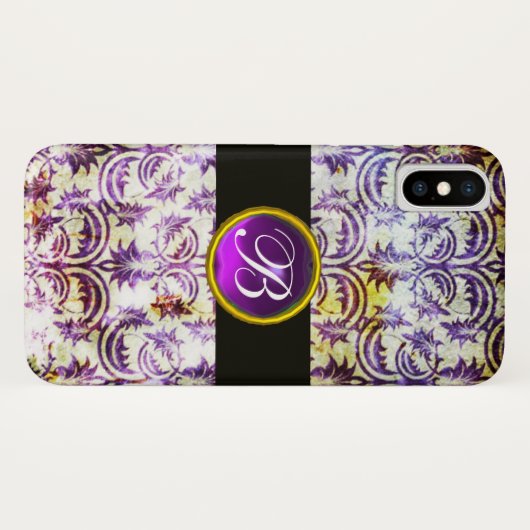 ANTIQUE DAMASK Lila Amethyst Monogramm schwarz Case-Mate iPhone Hülle (Rückseite (Horizontal))
