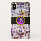 ANTIQUE DAMASK Lila Amethyst Monogramm schwarz Case-Mate iPhone Hülle (Rückseite)