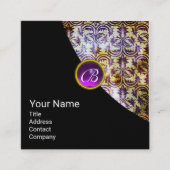 ANTIQUE DAMASK LILA GEM MONOGRAM Black Pearl Quadratische Visitenkarte (Vorderseite)