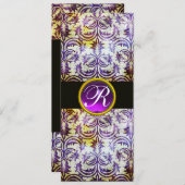 ANTIQUE DAMASK MONOGRAM, schwarz lila, Champagner Einladung (Vorne/Hinten)