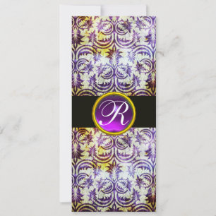 ANTIQUE DAMASK MONOGRAM, schwarz lila, Champagner Einladung