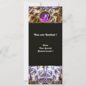 ANTIQUE-DAMASK-MONOGRAM, Schwarz-weiß lila, Gold Einladung (Rückseite)