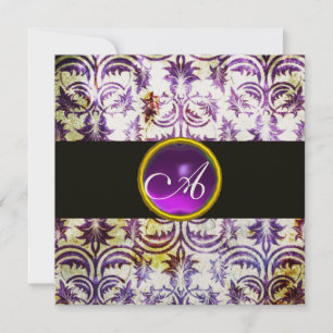 ANTIQUE DAMASK MONOGRAM, weiß lila, Champagner Einladung