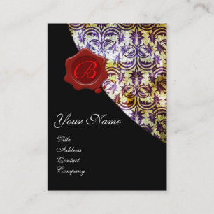 ANTIQUE DAMASK RED WAX SIEGEL MONOGRAM lila Visitenkarte