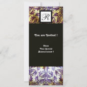 ANTIQUE DAMASK SQUARE MONOGRAM, lila, schwarz, wei Einladung (Rückseite)