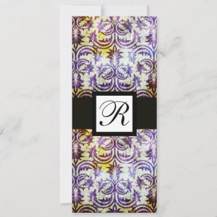 ANTIQUE DAMASK SQUARE MONOGRAM, lila, schwarz, wei Einladung