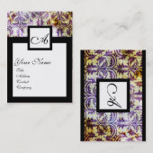 ANTIQUE DAMASK SQUARE MONOGRAM, lila Schwarz-weiß Visitenkarte (Vorne/Hinten)