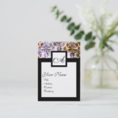 ANTIQUE DAMASK SQUARE MONOGRAM, lila Schwarz-weiß Visitenkarte (Stehend Vorderseite)