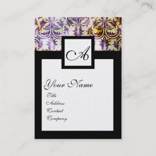 ANTIQUE DAMASK SQUARE MONOGRAM, lila schwarze Perl Visitenkarte