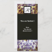 ANTIQUE DAMASK SQUARE MONOGRAM, schwarz, lila, sil Einladung (Rückseite)