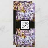 ANTIQUE DAMASK SQUARE MONOGRAM, schwarz, lila, sil Einladung (Vorne/Hinten)