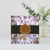 ANTIQUE DAMASK WAX SIEGEL MONOGRAM,lila,Gold Einladung (Stehend Vorderseite)