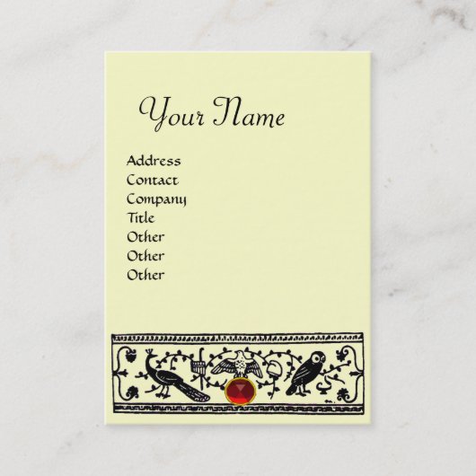 ANTIQUE DECOR,TIERE RUBY MONOGRAM Schwarzes Elfenb Visitenkarte (Vorderseite)