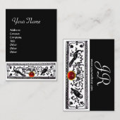 ANTIQUE DEKOR, ROT RUBY MONOGRAM Schwarz-weiß Visitenkarte (Vorne/Hinten)