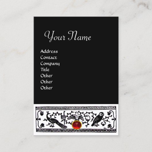 ANTIQUE DEKOR, ROT RUBY MONOGRAM Schwarz-weiß Visitenkarte (Vorderseite)
