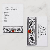 ANTIQUE DEKOR, ROTES RUBY-MONOGRAM, Schwarz-weiße  Visitenkarte (Vorne/Hinten)