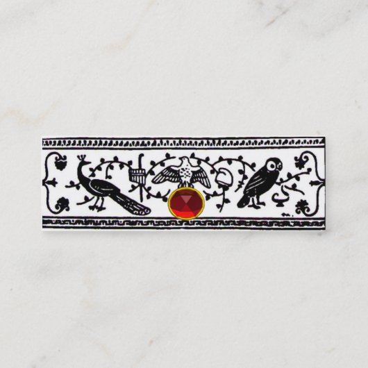 ANTIQUE DEKOR,TIERE,ROT RUBY,Schwarz-weiß Mini Visitenkarte (Rückseite)