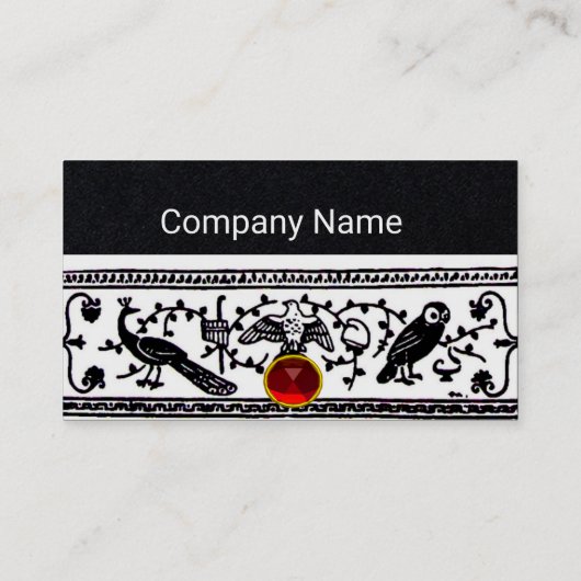 ANTIQUE DEKOR,TIERE,ROT RUBY,Weißes, Schwarzes Pap Visitenkarte (Rückseite)