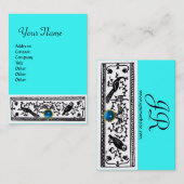 ANTIQUE DEKOR,TIERE, SAPPHIRE MONOGRAM Aqua Blue Visitenkarte (Vorne/Hinten)