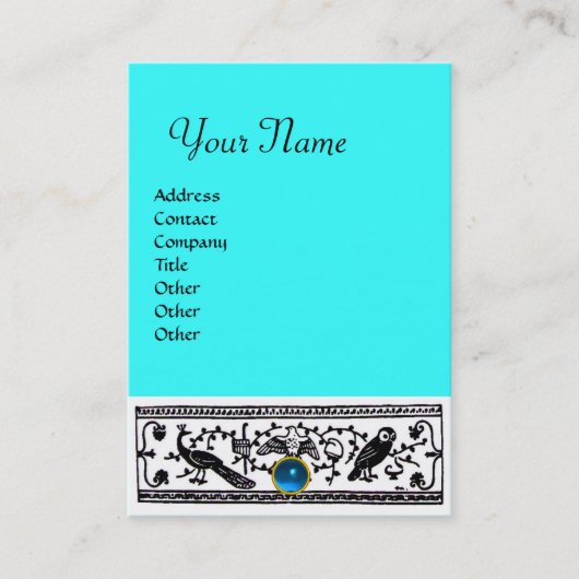 ANTIQUE DEKOR,TIERE, SAPPHIRE MONOGRAM Aqua Blue Visitenkarte (Vorderseite)