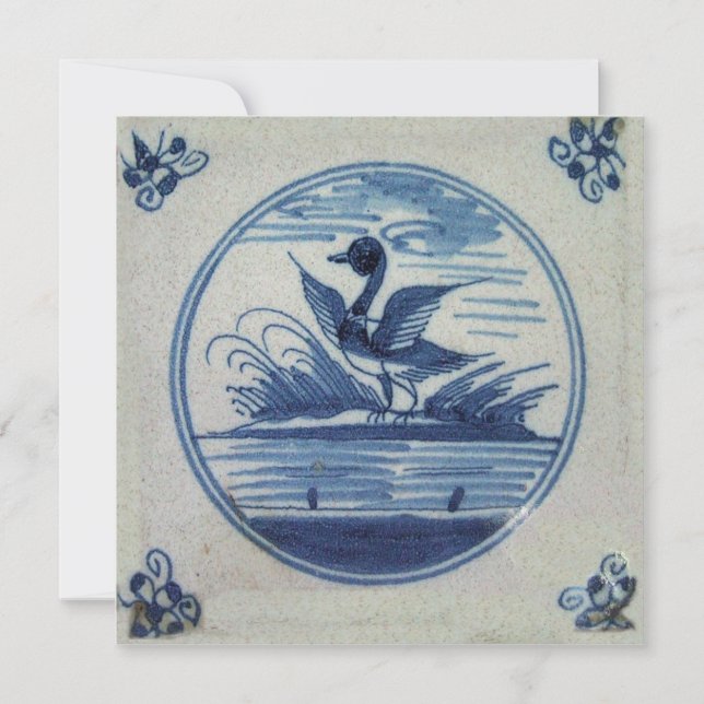 Antique Delft Blue Tile - Ente im Wasser (Vorderseite)