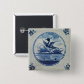 Antique Delft Blue Tile - Ente im Wasser Button (Vorne & Hinten)