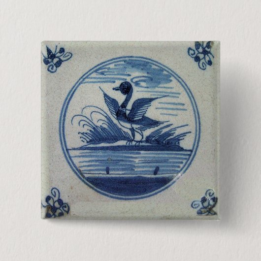 Antique Delft Blue Tile - Ente im Wasser Button (Vorderseite)