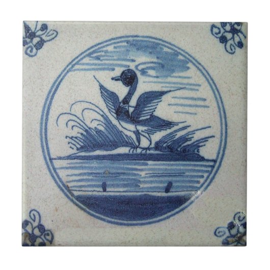 Antique Delft Blue Tile - Ente im Wasser Fliese (Vorderseite)