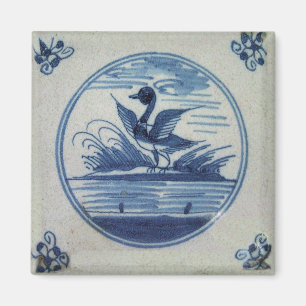 Antique Delft Blue Tile - Ente im Wasser Pinbac Magnet