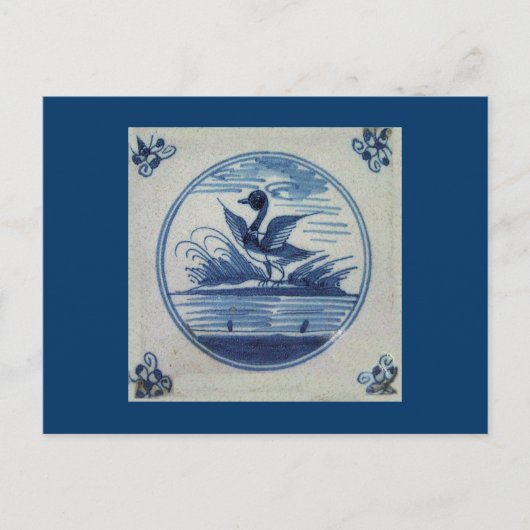 Antique Delft Blue Tile - Ente im Wasser Postkarte (Vorderseite)