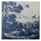 Antique Delft Blue Tile - Rinder und Vögel Fliese (Vorderseite)