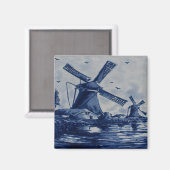 Antique Delft Blue Tile - Windmühlen am Wasser B Magnet (Vorderseite/Rückseite)