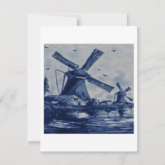 Antique Delft Blue Tile - Windmühlen am Wasser Einladung (Vorderseite)