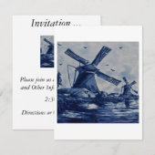 Antique Delft Blue Tile - Windmühlen am Wasser Einladung (Vorne/Hinten)
