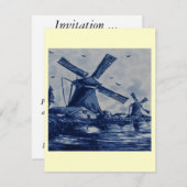 Antique Delft Blue Tile - Windmühlen am Wasser Einladung (Vorne/Hinten)