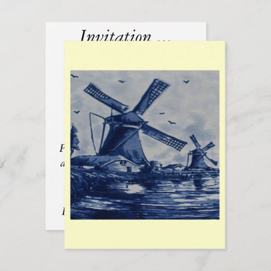 Antique Delft Blue Tile - Windmühlen am Wasser Einladung (Vorne/Hinten)