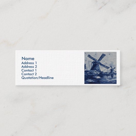 Antique Delft Blue Tile - Windmühlen am Wasser Mini Visitenkarte (Vorderseite)