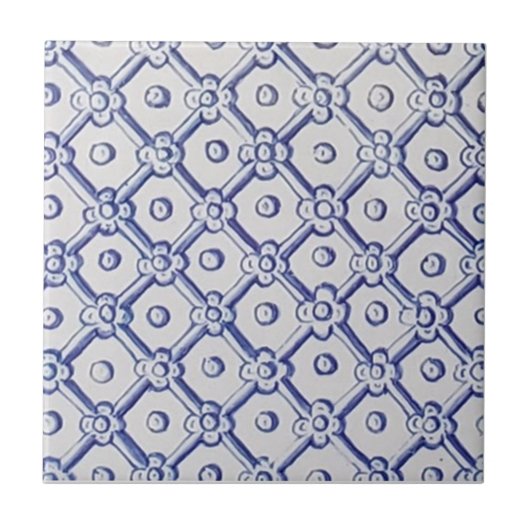Antique Delft Tile-Blue und White Trellis Fliese (Vorderseite)