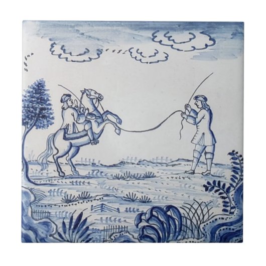 Antique Delft Tile-Pastoral Scene-Blue & White-11 Fliese (Vorderseite)