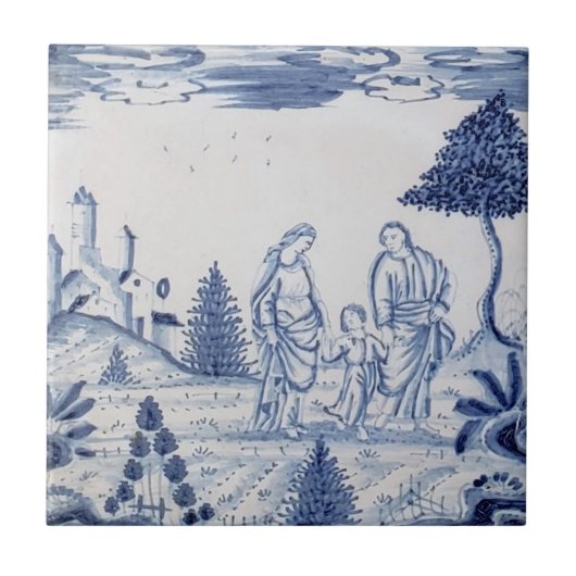 Antique Delft Tile-Pastoral Scene-Blue & White-12 Fliese (Vorderseite)