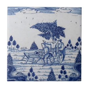 Antique Delft Tile-Pastoral Scene-Blue & White-13 Fliese