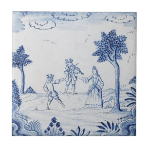 Antique Delft Tile-Pastoral Scene-Blue & White-14 Fliese