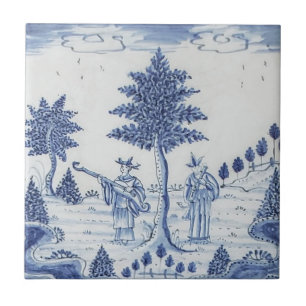 Antique Delft Tile-Pastoral Scene-Blue & White-15 Fliese