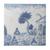 Antique Delft Tile-Pastoral Scene-Blue & White-17 Fliese (Vorderseite)
