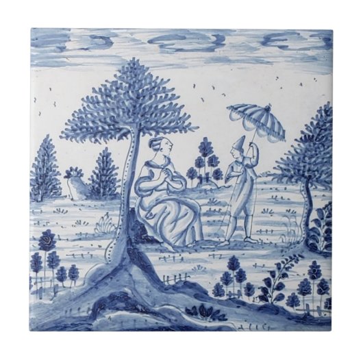 Antique Delft Tile-Pastoral Scene-Blue & White-1 Fliese (Vorderseite)