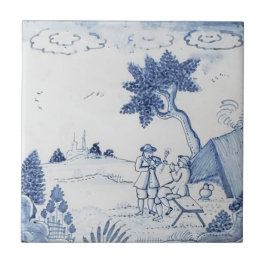 Antique Delft Tile-Pastoral Scene-Blue & White-21 Fliese